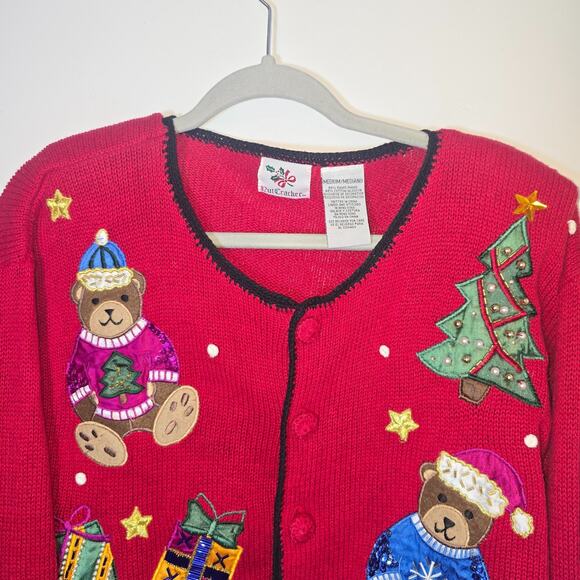 Nut Cracker Vintage Teddy Bear Christmas Cardigan Embroidered Size Medium - Picture 2 of 7